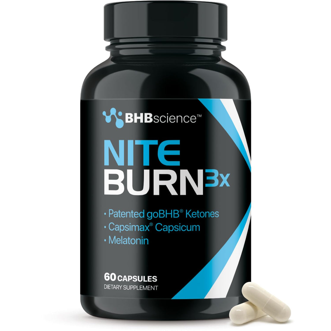 Night Burn Keto BHB Exogenous Ketones Supplement - Real Ketones Keto Diet Pills with Patented goBHB Capsimax and Melatonin for Body Sculpting (60 Count (Pack of 1), Nite)