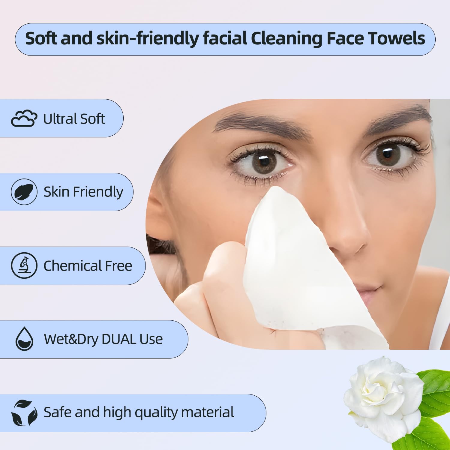 Disposable Face Towels, Viscose Biodegradable Large Dry Wipes, Super Soft & Thick Face Cleansing Towels, Daily Facial Tissues for Sensitive Skin, Makeup Removing,Facial Clean,Nursing,Travel (50 Count)