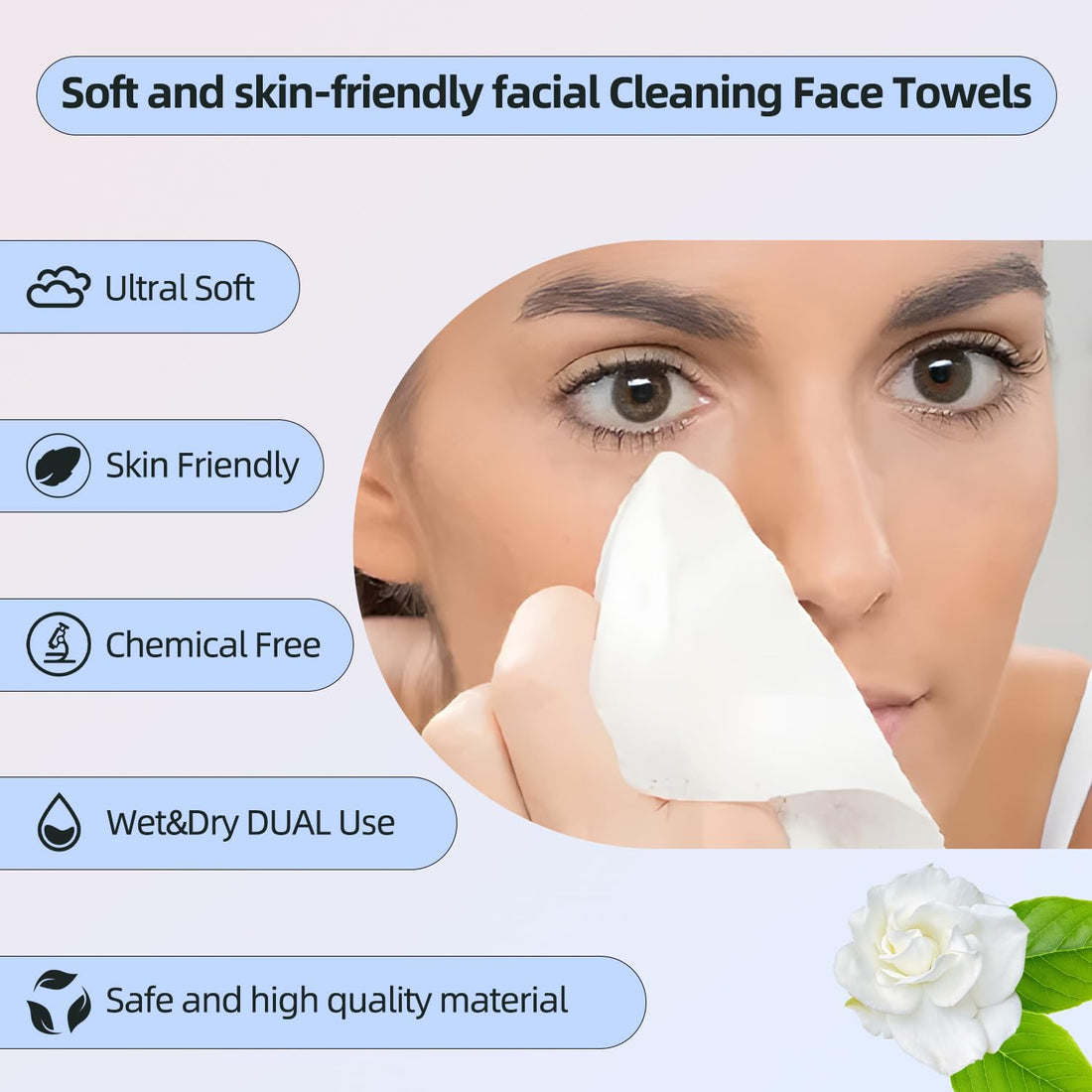 Disposable Face Towels, Viscose Biodegradable Large Dry Wipes, Super Soft & Thick Face Cleansing Towels, Daily Facial Tissues for Sensitive Skin, Makeup Removing,Facial Clean,Nursing,Travel (50 Count)