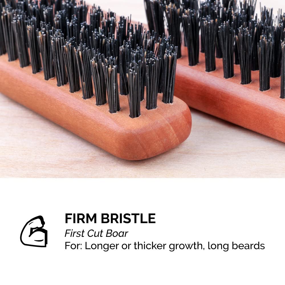 Zeus Pear Wood 100% Boar Bristle - Medium Beard Brush with Handle - Made in Germany