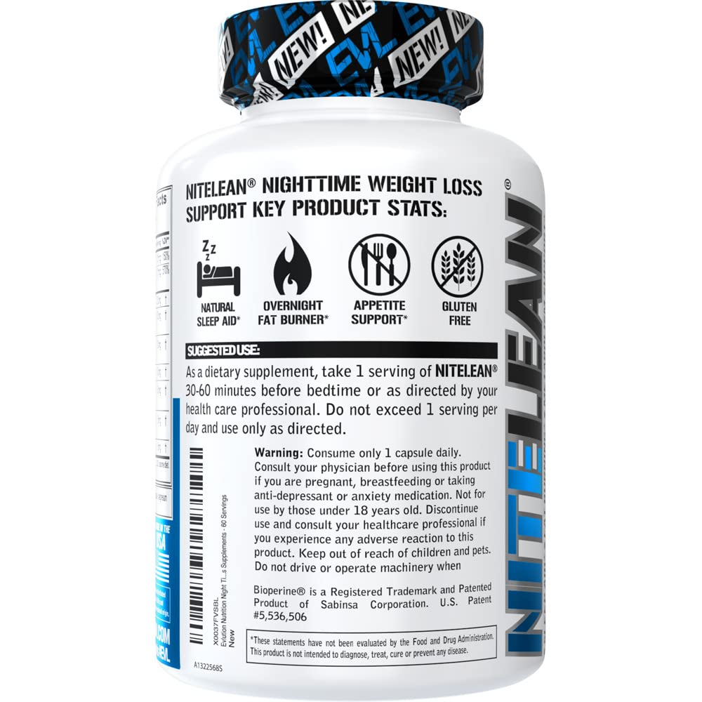 Evlution Nutrition Night Time Fat Burner Support - Overnight Sleep and Weight Loss Support Pills with Thermogenic Green Tea and White Kidney Bean Extract - Diet Pills That May Help Stubborn Fat Loss