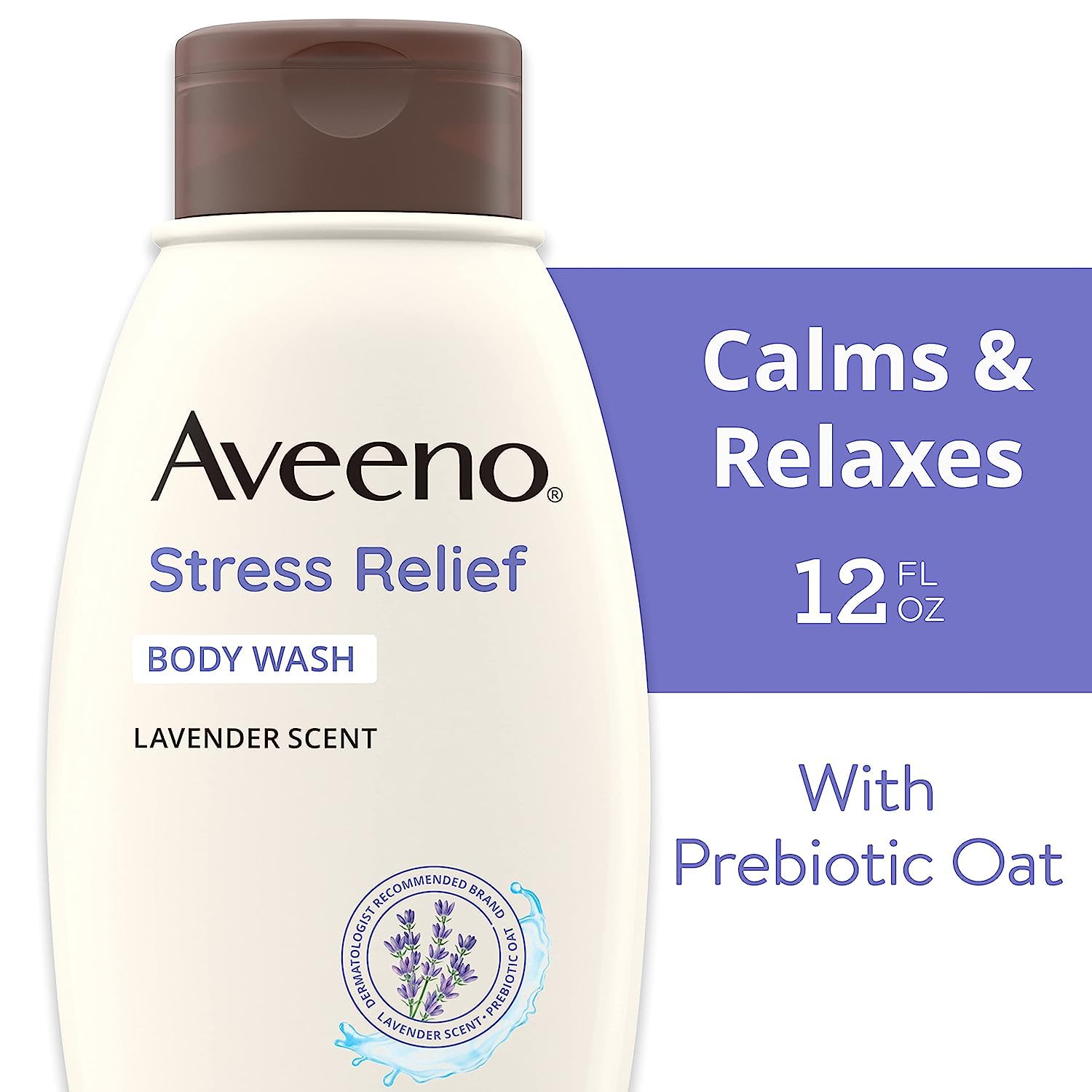 Aveeno Stress Relief Body Wash with Nourishing Oat & Lavender Scent for Sensitive Skin, Gently Cleanses & Helps You Feel Calm & Relaxed in the Shower, Soap-Free, 12 fl. oz
