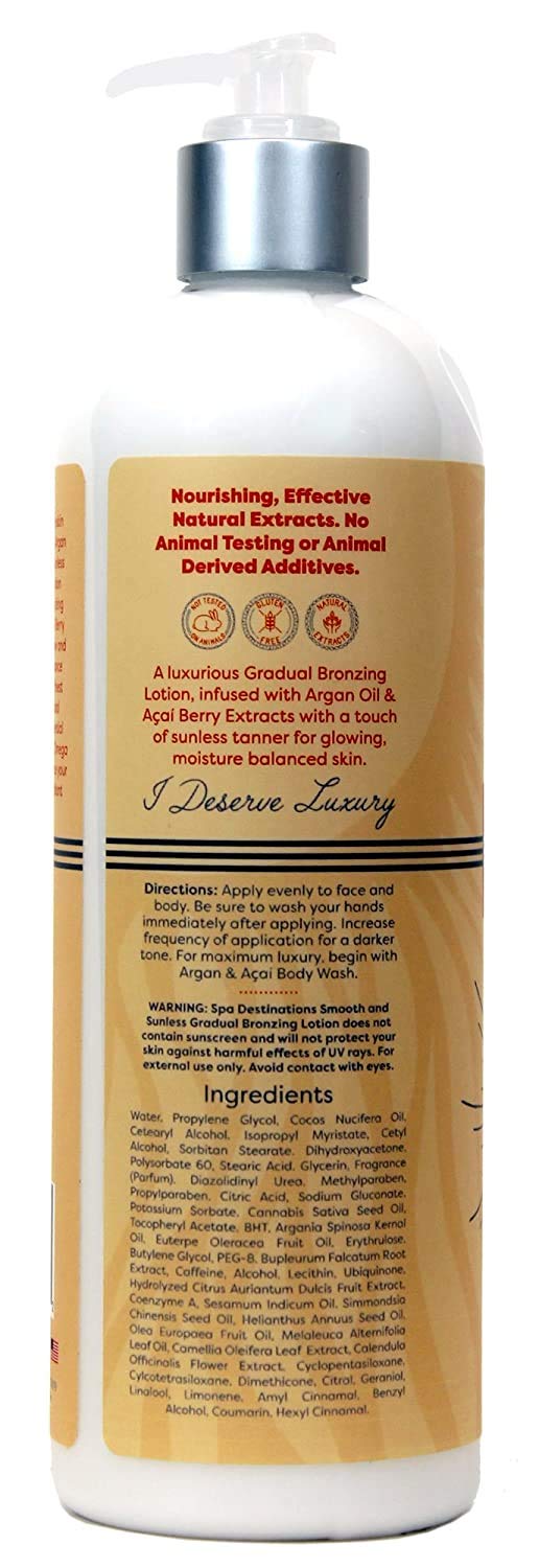 Spa Destinations Argan & AÃƒ§aÃƒ­ Smooth & Sunless Gradual Bronzing Lotion 16 Ounce