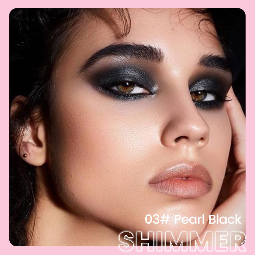 HHLTOH Pearl Black Shimmer Cream Eye Shadow Brightener Sticks for Eyes Waterproof Pigmented, Double Ended Cream Eyeshadow Stick Pencil Pen with Applicator, Eye Shadow Palette Highlighter Makeup