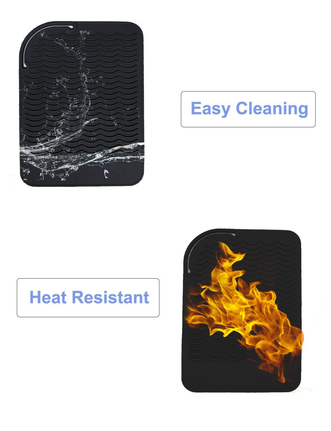 Heat Resistant Mat for Curling Iron, Flat Irons and Hair Straightener Hair Styling Tools 9 x 6.5, Food Grade Silicone, Black