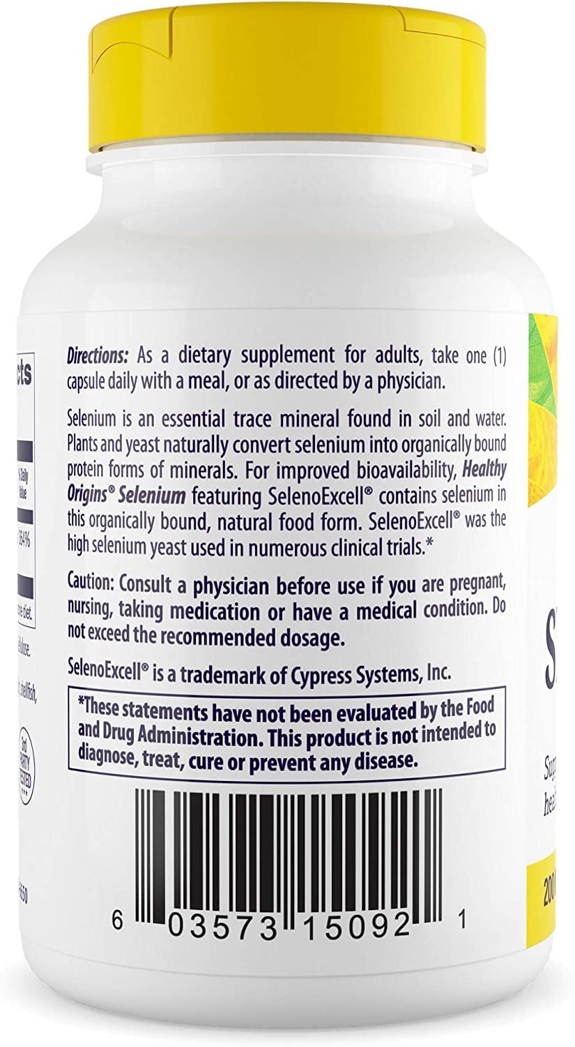 Healthy Origins Seleno Excell Selenium, 200 mcg - Selenium Supplement for Bladder Support - Selenium Pill for Immune System and Cellular Health - Trace Mineral Supplement - 180 Capsules