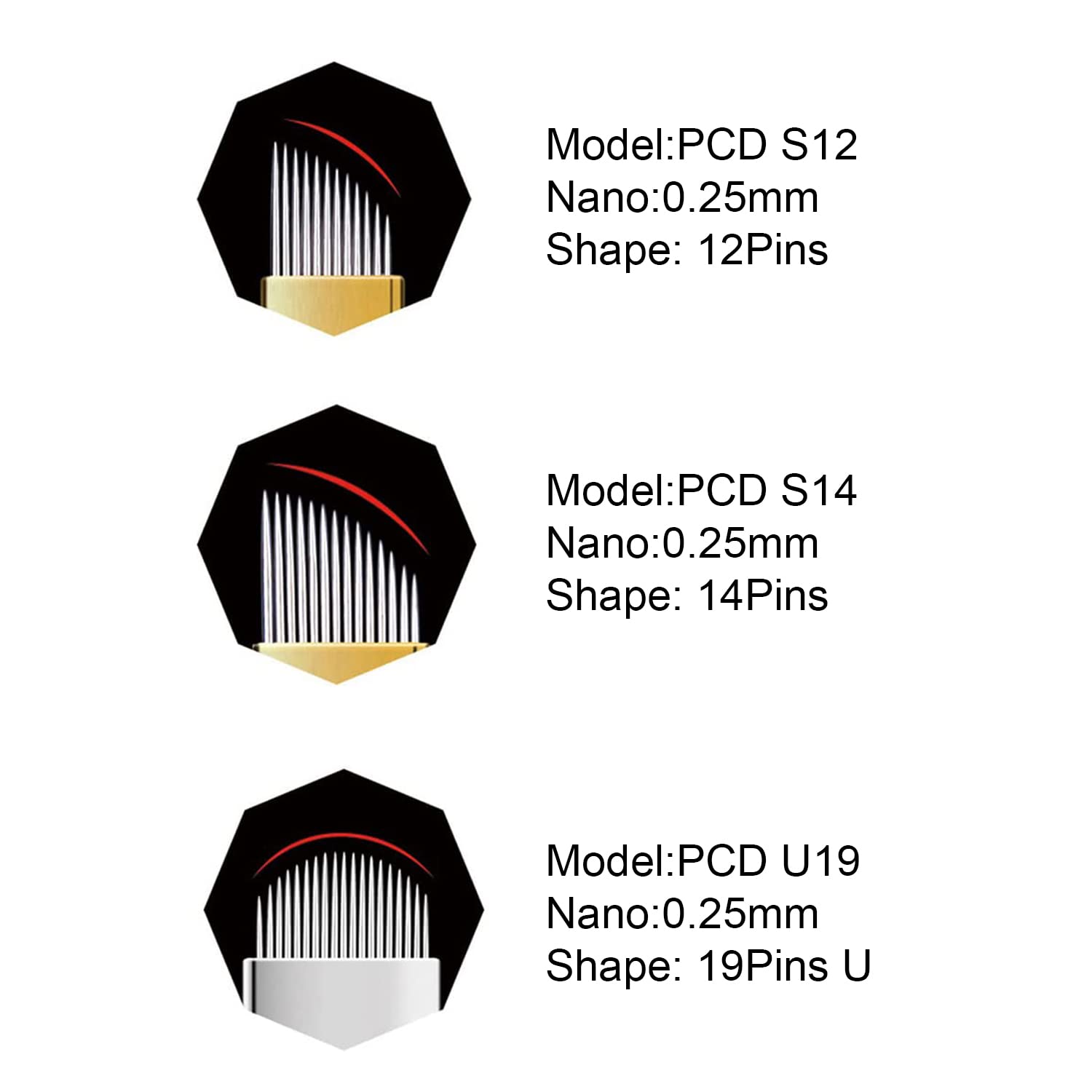 Linyansz Pcd Needles: Disposable Eyebrow Microblading Needles, Lip Tattooing Microblades Permanent Makeup Blades For Single Use Only (Pcd12+Pcd14+Pcd19U) 30Pcs