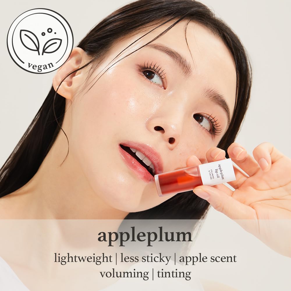 NOONI Korean Vegan Lip Oil - Appleplum | Lip Stain, Gift, Long-Lasting, Moisturizing, Plumping, Revitalizing for Dry Lips, Waterproof, No Peel Off, Korean Lip Tint, Easter Basket Stuffers, 0.12 Fl Oz