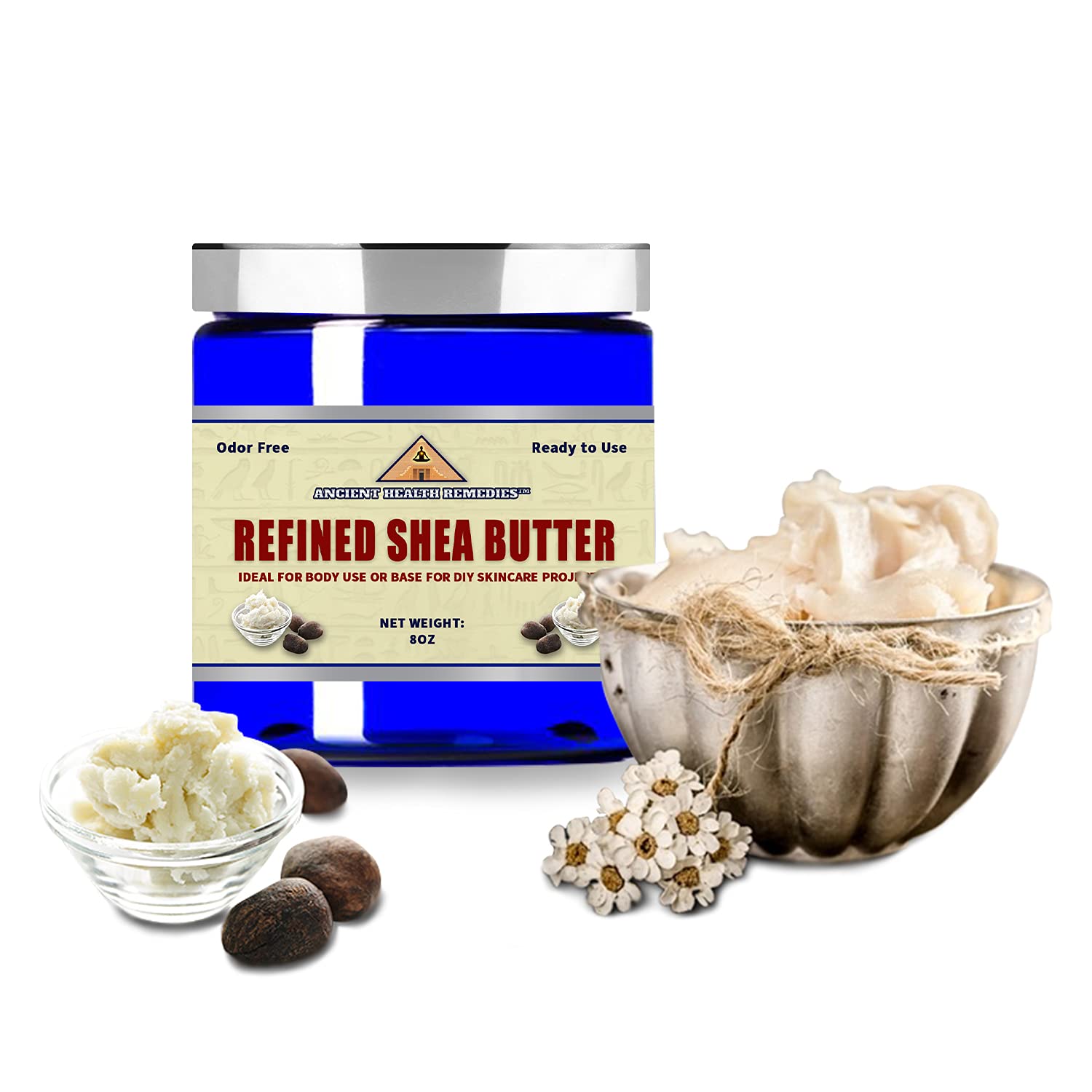 Naturally Refined AFRICAN IVORY WHITE SHEA BUTTER BLOCKS/JAR UNSCENTED Bulk Size for Anti Aging, Dry Skin, DIY Body Butter Recipes Base for Skincare, Babycare and DIY Soap Making Projects. (8 oz)