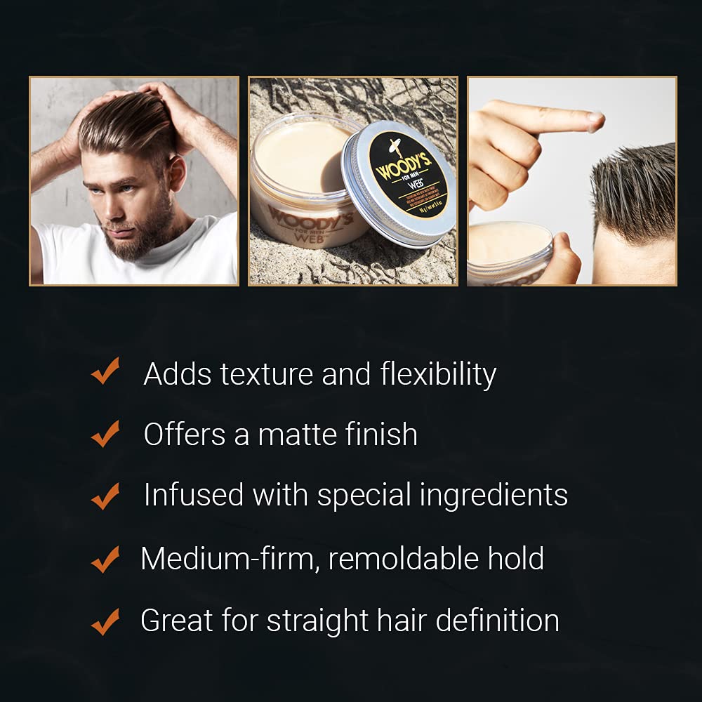 Woody's Web with Matte Finish Pomade for Men, 3.4 Ounce