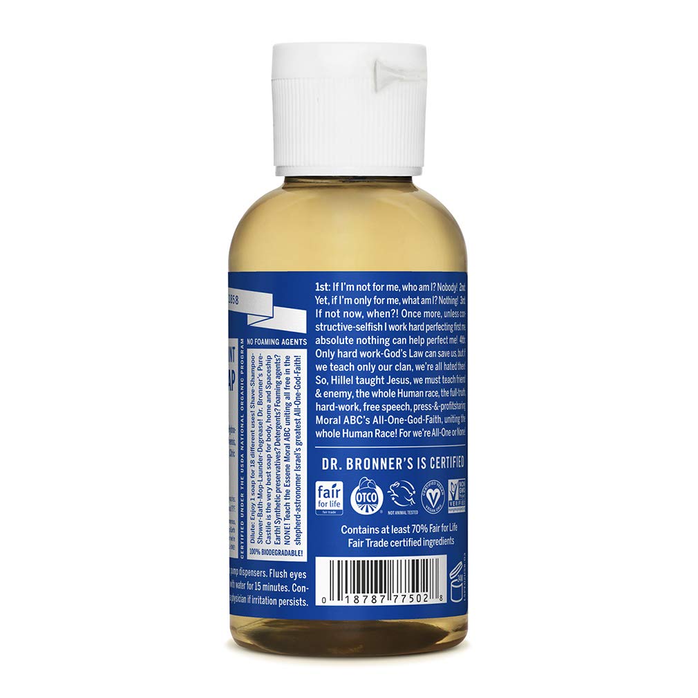 Dr. Bronner's Magic Soaps Fair Trade and Organic Castile Liquid Soap, Peppermint, 2 Fluid Ounce