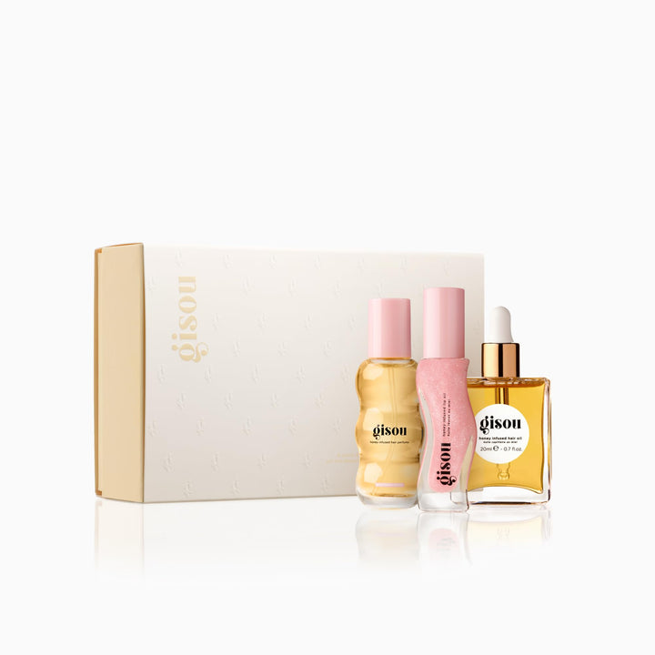 Gisou Honey Gloss On The Go Travel Set, Wildflower Honey Hair Perfume, Watermelon Sugar Lip Oil, Hair Oil, Shine-Boosting