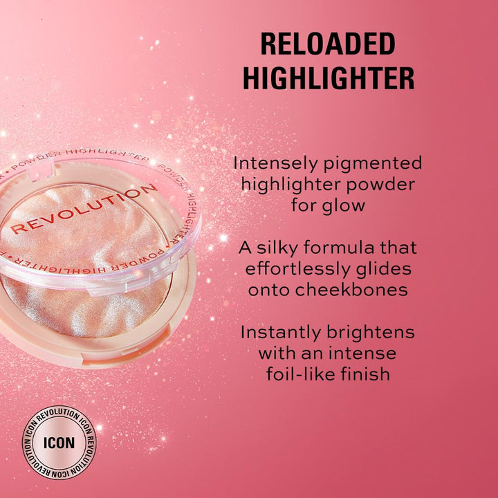 Revolution, Reloaded Pressed Powder Highlighter, Intensely Pigmented for a High Impact Dewy Finish, Set The Tone, 0.22 Oz