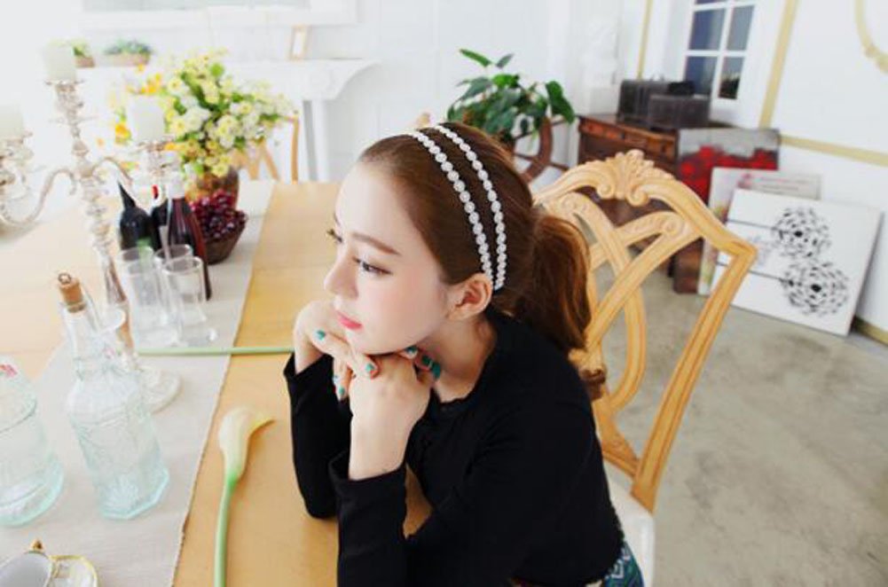 Nicedmm 2 Pcs Fashion Double Layer Hair Rope Artificial Pearl Snowflakes Headband - Flowers Hair Ornaments Hair Bands Headdress for Women Lady Girl