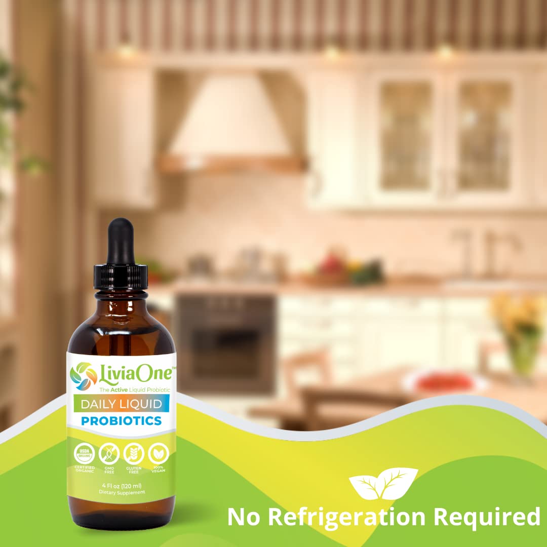 LiviaOne Daily Liquid Probiotics, USDA-Certified Organic Probiotics, Allergen- and Gluten-Free Vegan Probiotic for Women and Men, Non-GMO and Raw, 2 Fl Oz (Pack of 1)