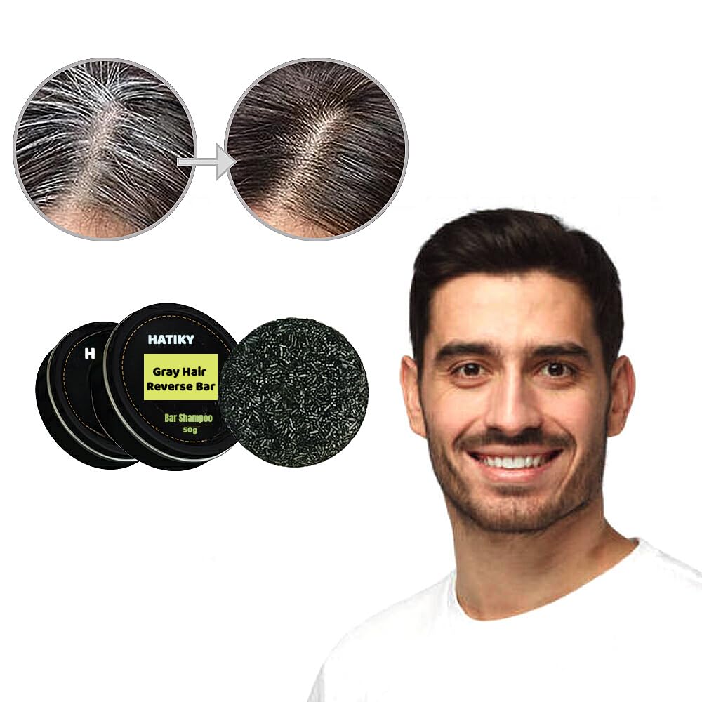 HATIKY Gray Hair Reverse / Mane Darkening Shampoo Bar for White Hair Coverage & Repair Soap for Women and Men (2Pcs)