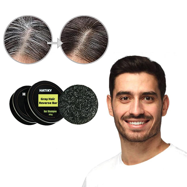 HATIKY Gray Hair Reverse / Mane Darkening Shampoo Bar for White Hair Coverage & Repair Soap for Women and Men (2Pcs)