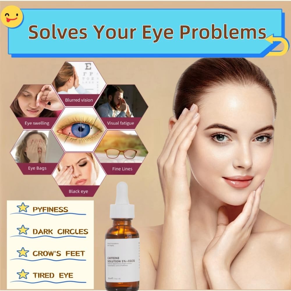 Caffeine Solution 5% + EGCG, Caffeine Eye Serum For Face, Moisturizing Under Eye Solution For Reduces Dark Circles & Puffiness, 30ML (1, 1 PC)