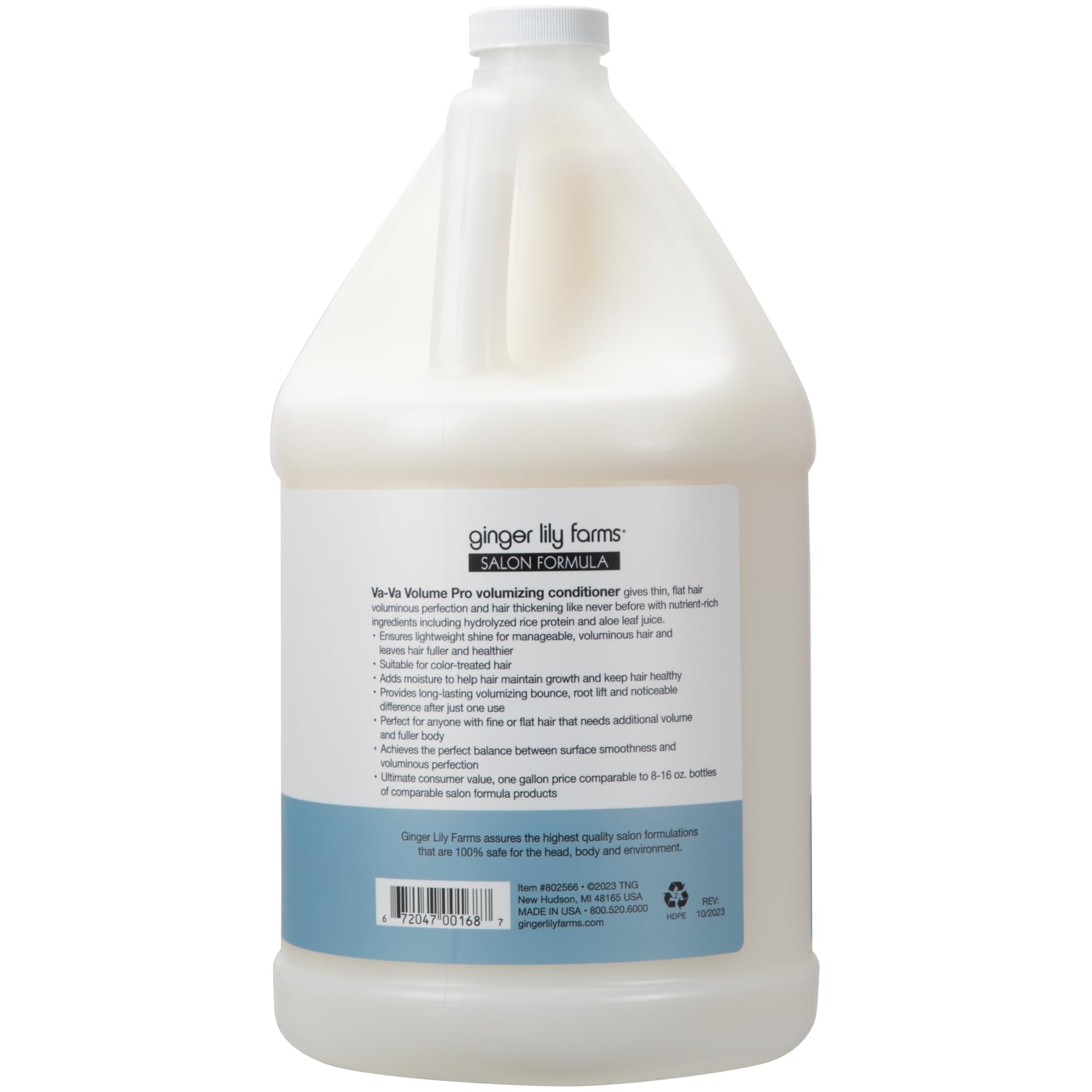 Ginger Lily Farms Salon Formula Va-Va Volume Pro Volumizing Conditioner for Fine Hair, 100% Vegan & Cruelty-Free, 1 Gallon (128 fl oz) Refill