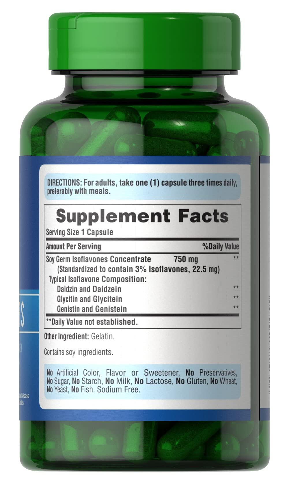 Puritan's Pride Non-GMO Soy Isoflavones Capsule 750 Mg, May Help with hot Flashes in menopausal Women*, 120 ct