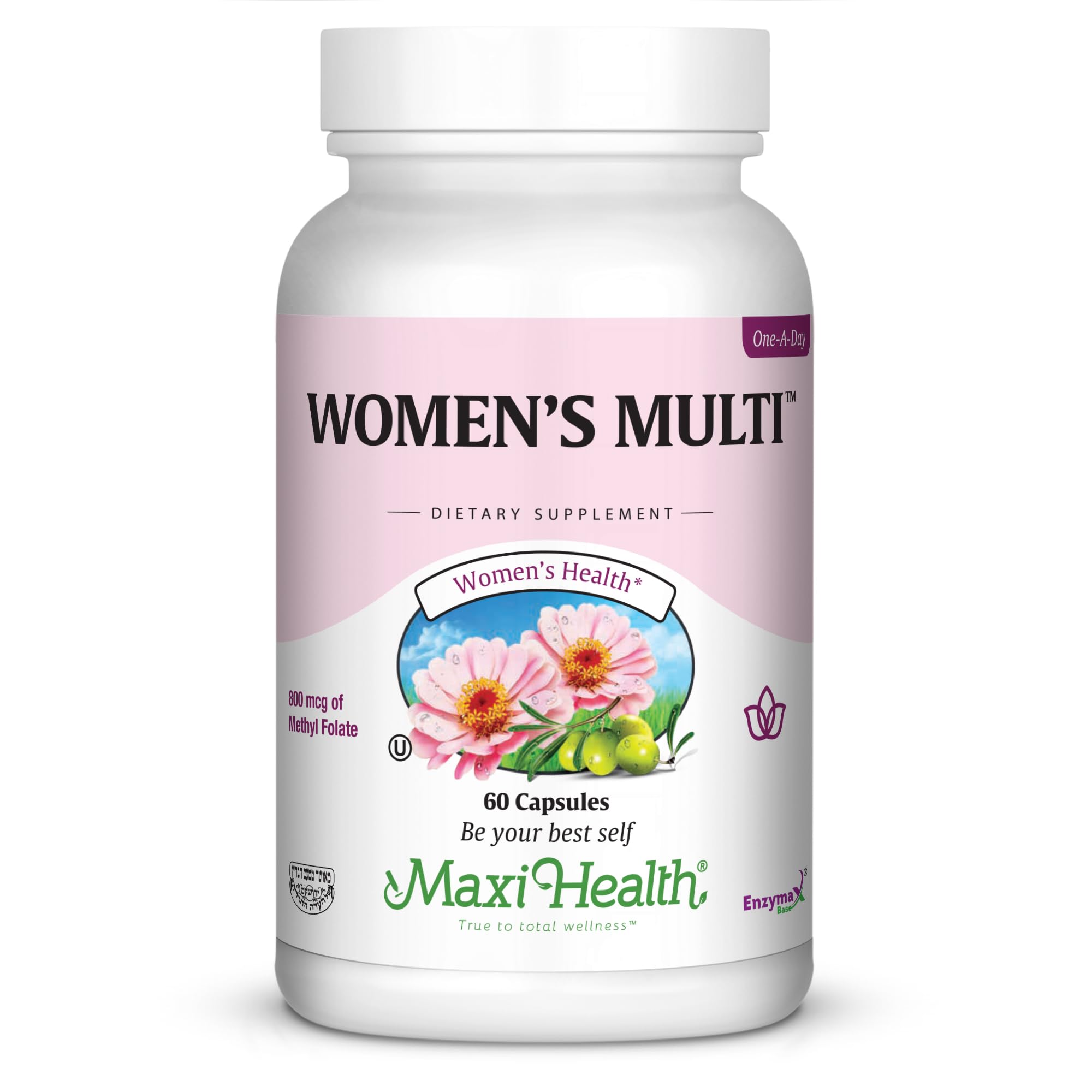 Maxi Health Women's Daily Multivitamin Biotin, Vitamins A B C D E, Calcium, Zinc, Lutein, Magnesium, Folate and More. Supports Gut Health for Women. Natural, Non-GMO, Gluten Free & Dairy Free Kosher