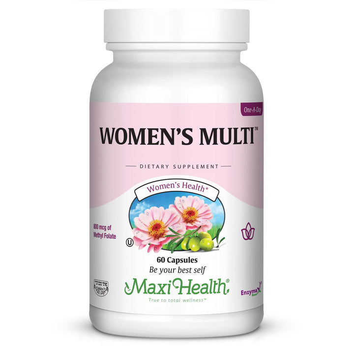 Maxi Health Women's Daily Multivitamin Biotin, Vitamins A B C D E, Calcium, Zinc, Lutein, Magnesium, Folate and More. Supports Gut Health for Women. Natural, Non-GMO, Gluten Free & Dairy Free Kosher