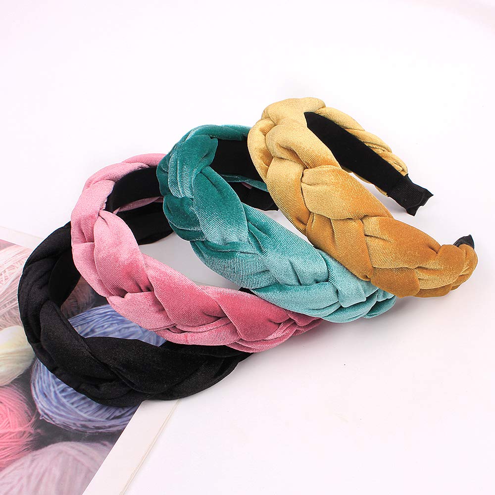 Braided Headbands Women Hair Head - Bands Velvet Padded Head Band for Women’s Hair Turban Wide Thick Twist Hairbands For Girls Washing Face Makeup Workout Yoga Running