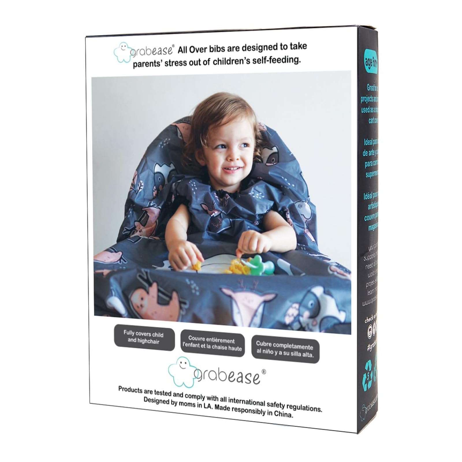 grabease Allover Waterproof Bib for Self-Feeding Infants and Toddlers, Machine Washable, Ages 6-24 Months, Gray - Baby Led Weaning Supplies