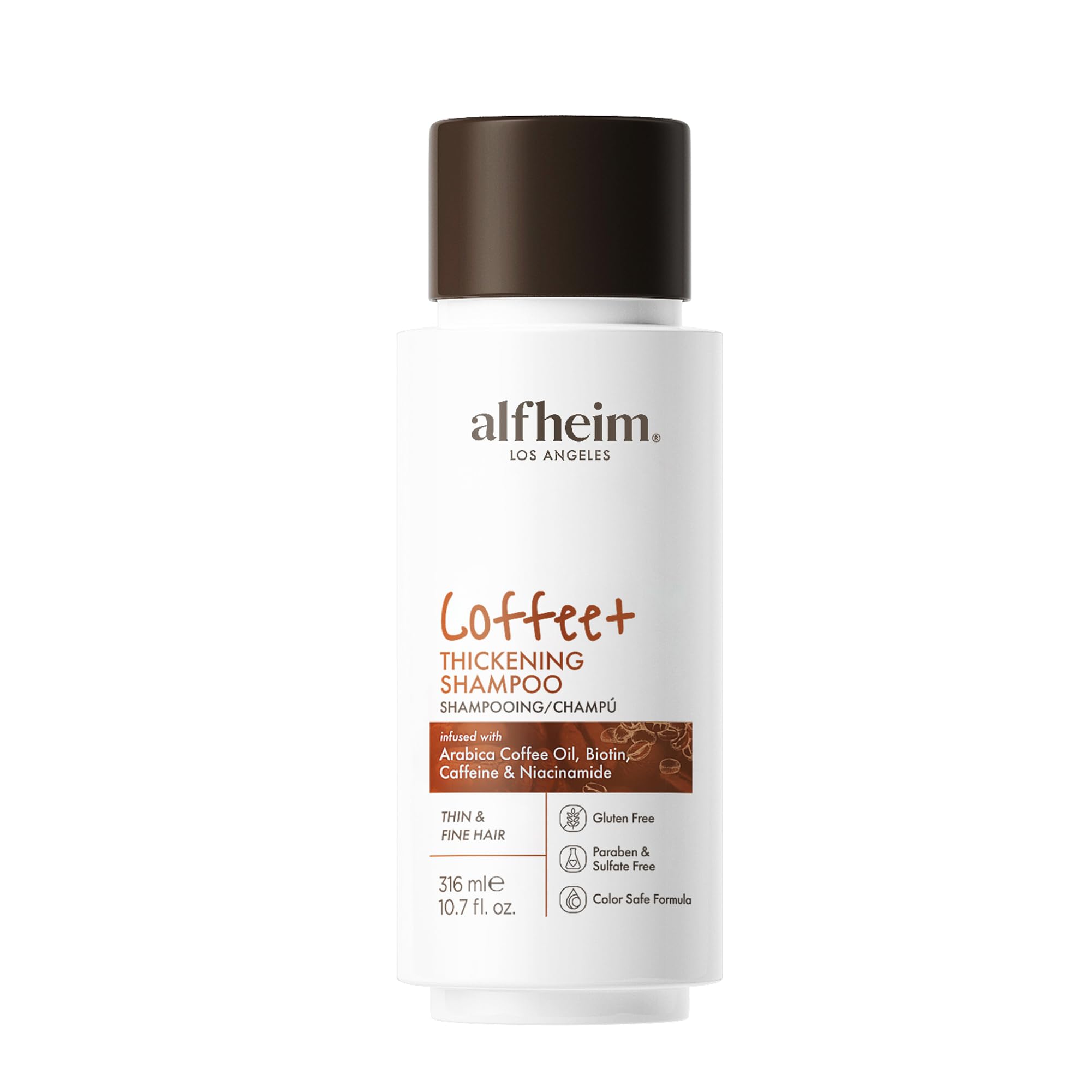 Alfheim Coffee+ Thickening Shampoo | Caffeine & Biotin for Hair Growth & Strength | Volumizing & Moisturizing for Fine, Thinning Hair | Sulfate-Free, Color-Safe Formula | 10.7 fl oz