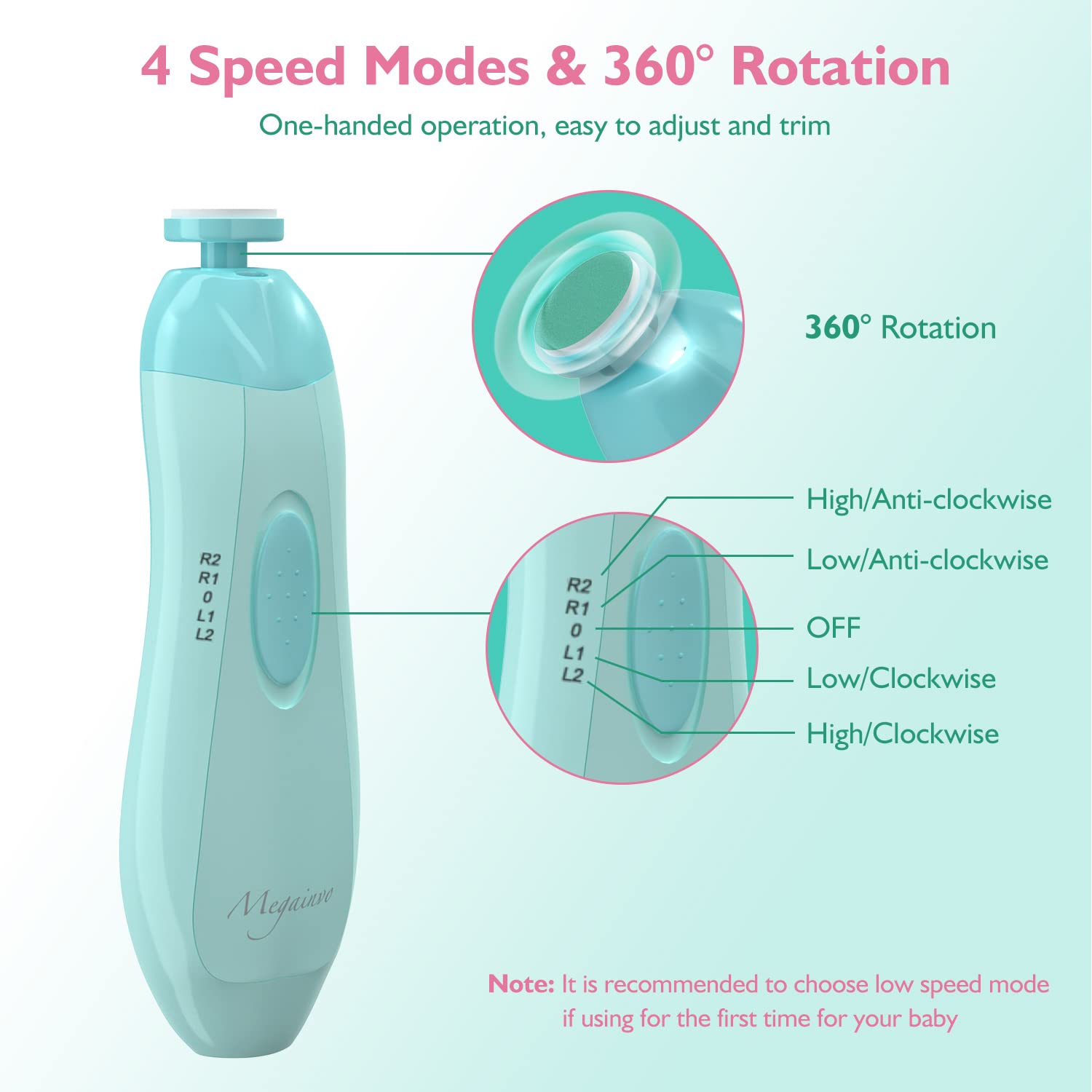 Baby Electric Nail Trimmer with LED Light 10 Grinding Heads Safe Electric Baby Nail File Whisper Baby Nail Polish Grooming Kit for Newborn Toddlers Kids Adults Toes Fingernails Care - Green