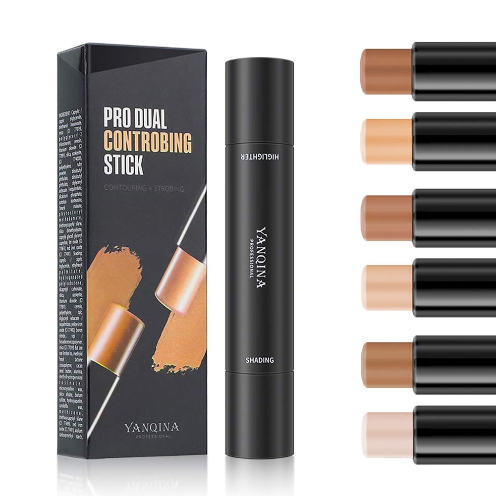 MEICOLY Cream Contour Stick Trio, Bronzer & Highlighter, 2-in-1 Double Head Facial Repair Concealer, 3D Body Makeup Shading Trimmer, Smooth Gliding Face Illuminator, 6 Colors