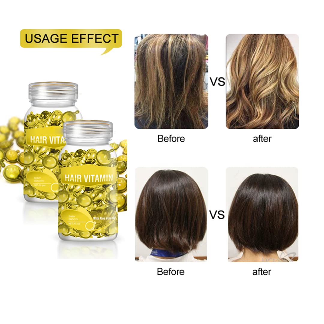 GOWWIM Hair Vitamin Serum Capsule,Hair Treatment Serum,Argan Macadamia Avocado Oil,Complex Oil Smooth Silky Hair Mask Repair on Hair Growth Oil,30 PCS