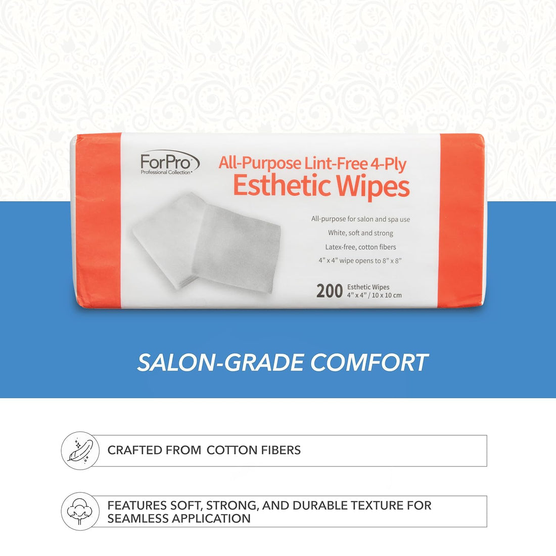 ForPro All-Purpose Lint-Free 4-Ply Esthetic Wipes - Non-Woven - For Salon and Spa Use- Soft, Strong and Durable- Latex-Free ââ‚¬â€œ Medical-Grade Fibers - 4ââ‚¬Â x 4ââ‚¬Â - 200-Count