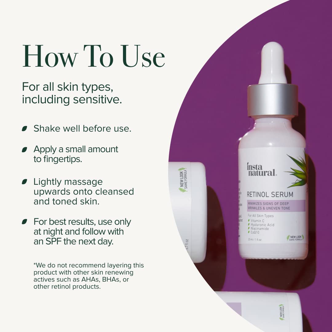 InstaNatural Retinol Serum for Face with Niacinamide, Vitamin C, and Hyaluronic Acid, Anti Aging for Firmer Skin, Lines & Wrinkles & Brightening Serum