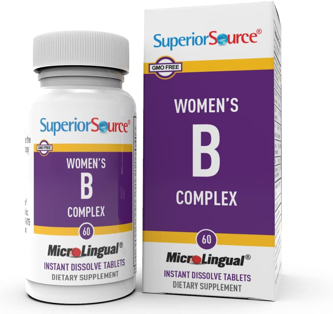 Superior Source Women’s B Complex, Quick Dissolve MicroLingual Tablets, 60 Ct, B12 (1000 mcg) + B1, B2, B3, B5, B6, B7 & Folic Acid (B9), Stress, Heart & Immune Support, Increased Metabolism, Non-GMO