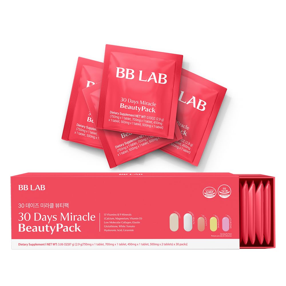 BB LAB 30 Days Miracle Beauty All-in-one Pack, Low Molecular Collagen, Elastin, Glutathione, Ceramide, Hyaluronic Acid, Multivitamins & Minerals, Calcium, Magnesium, Vitamin D