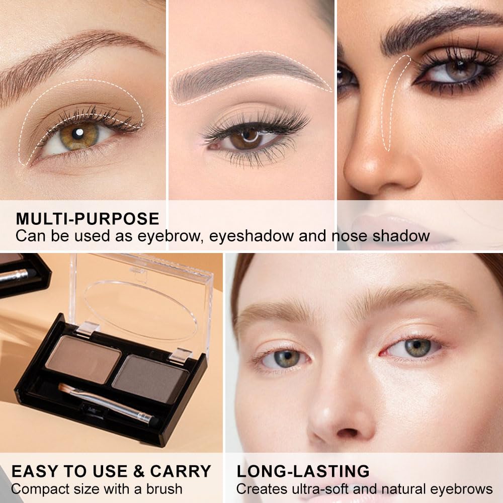 Eyebrow Powder Light Brown Kit,Eye Brow Powder for Women Long-Lasting Waterproof Two Colors Brow Filler Get Full Defined Natural Brows,Eyebrow Contour Palette with Double-ended Eyebrow Brush