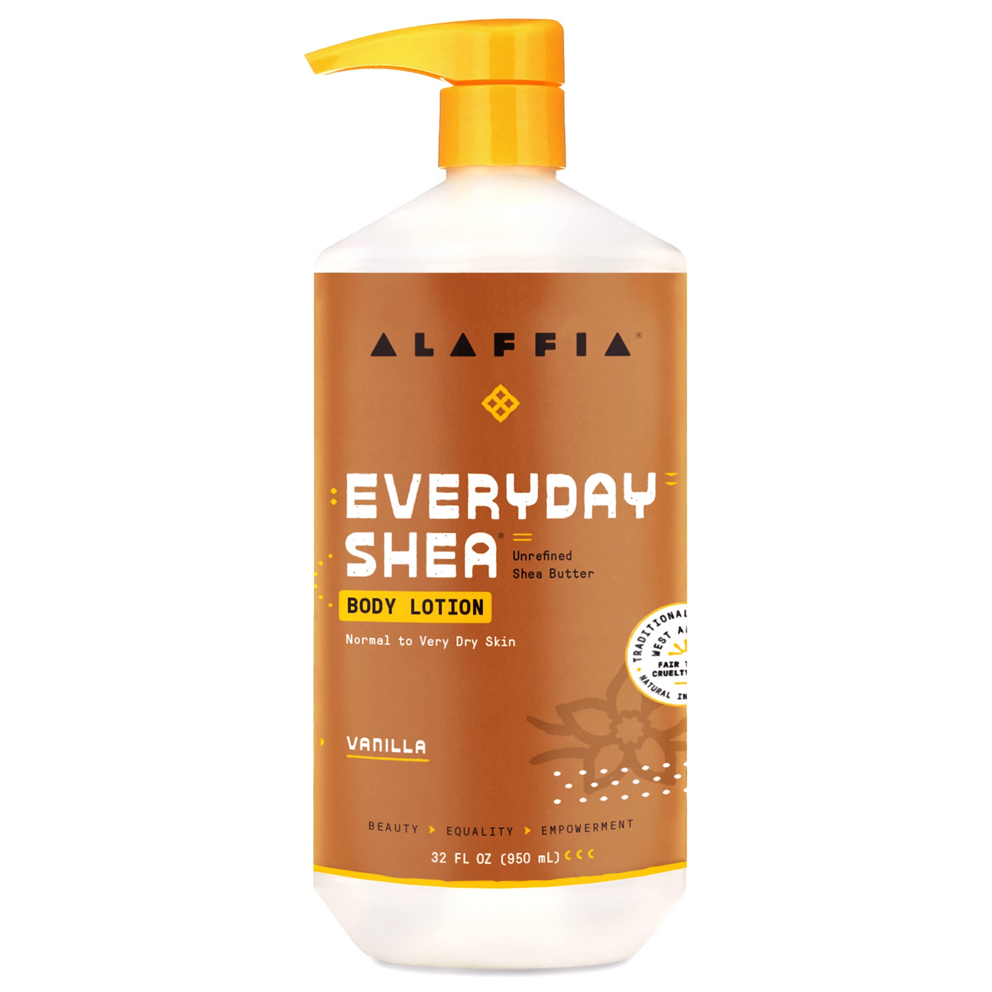 Alaffia - Everyday Shea Body Lotion, Normal to Very Dry Skin, Moisturizing Support for Hydrated, Soft, and Supple Skin with Shea Butter and Lemongrass, Fair Trade, Vanilla, 32 Ounces