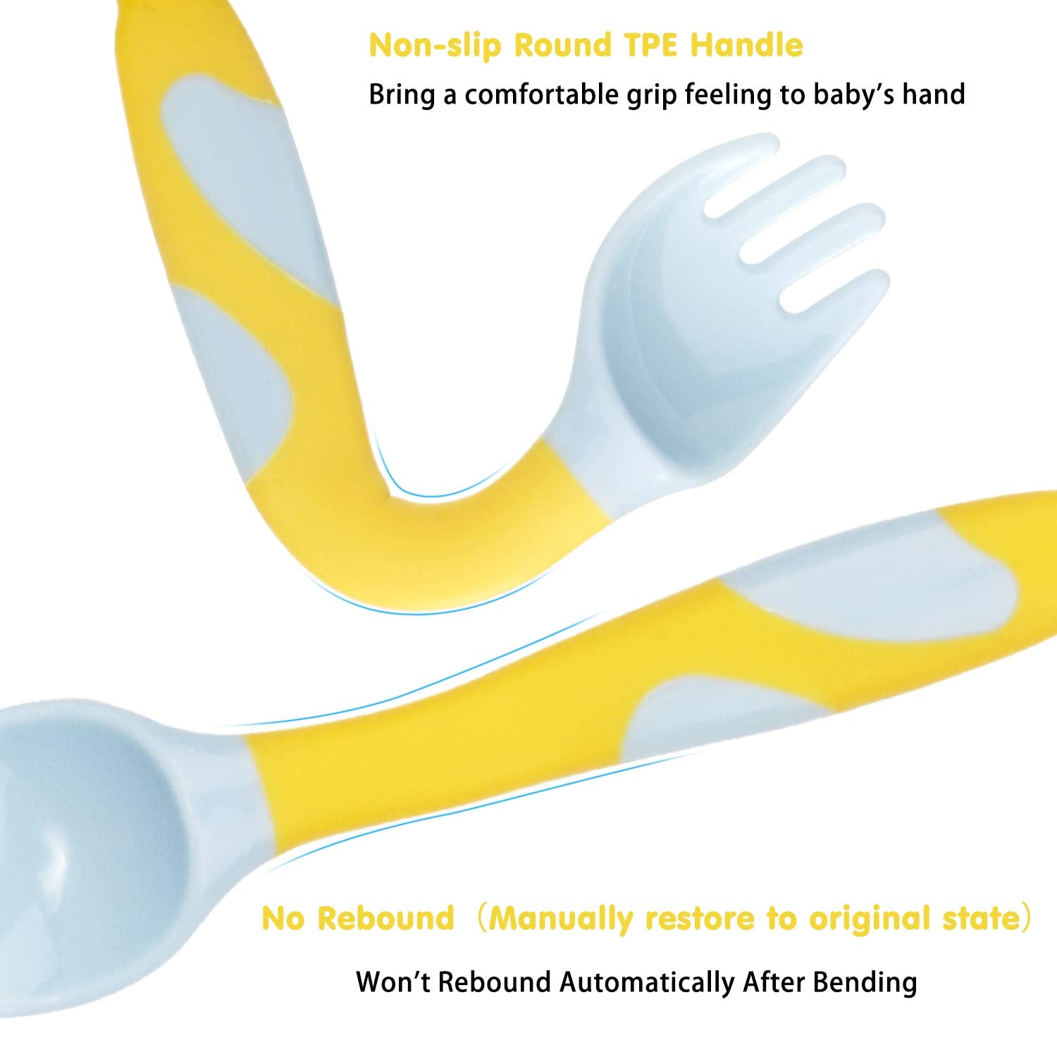Qshare Baby Utensils Spoons with Travel Safe Case, Toddlers Feeding Training Spoon with Easy Grip and Bendable Function, Perfect Self Feeding Learning Spoons (SuctionYellow)