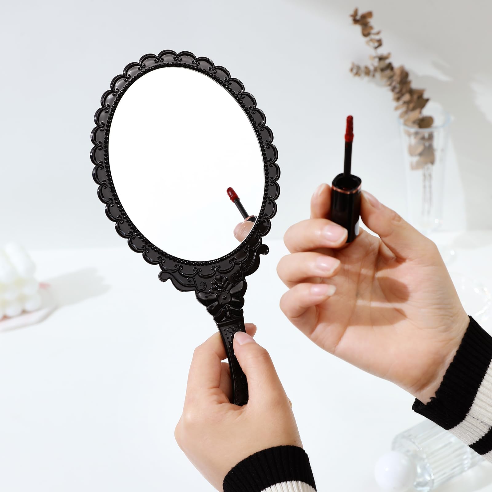 Two-Sided White Colour, Circular: Xpxkj Handheld Mirror Handle, Handheld Double Sided Mirror Vanity Makeup Home Salon Travel Use (Two-Sided White Colour, Circular)