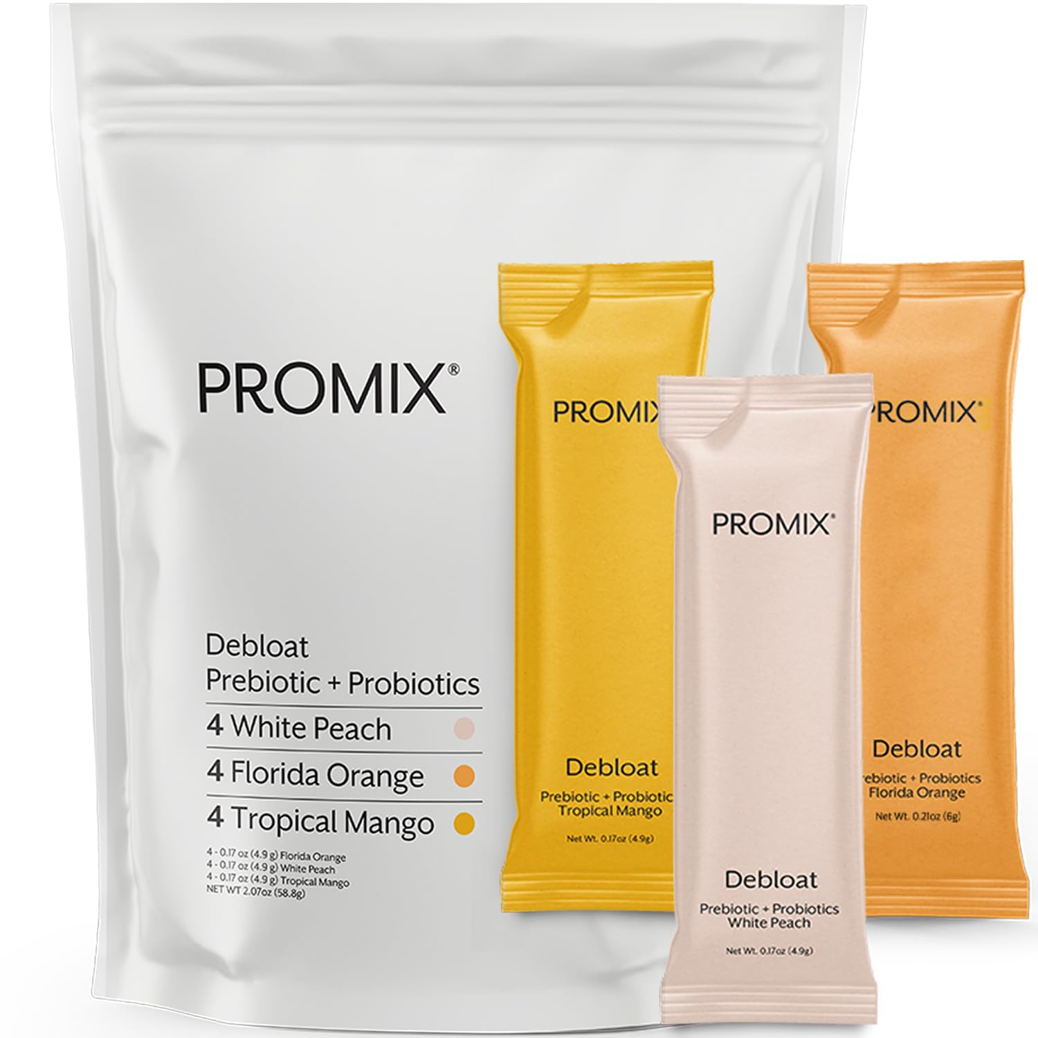 Promix Debloat Prebiotics and Probiotics Immune Support Supplement for Digestive Health, Nausea Relief, Gut Repair - Variety Pack - 12 Count