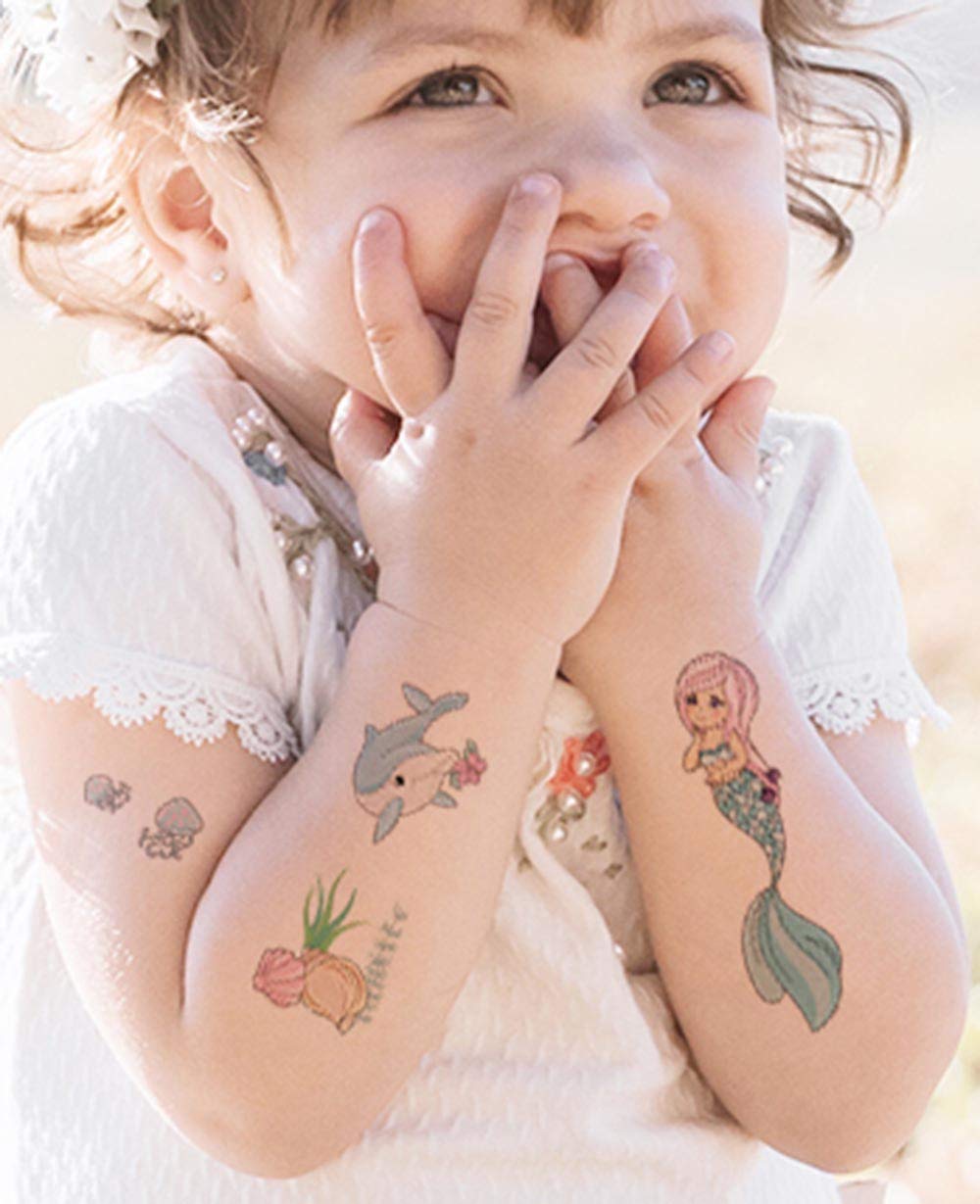 Mermaid Temporary Tattoos(80 designs) - COKOHAPPY Fake Mermaid Assorted Temporary Tattoos For Kids Children Girls Birthday Party Favors Supplies Party Accessories