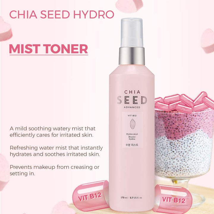 THE FACE SHOP Chia Seed Hydro Hydrating Mist | Mild Soothing Watery Mist with Instant Hydration & Soothes on Irritated Skin | Formulated for Intense, Upgraded & Hydrating Care, 5.5 Fl Oz