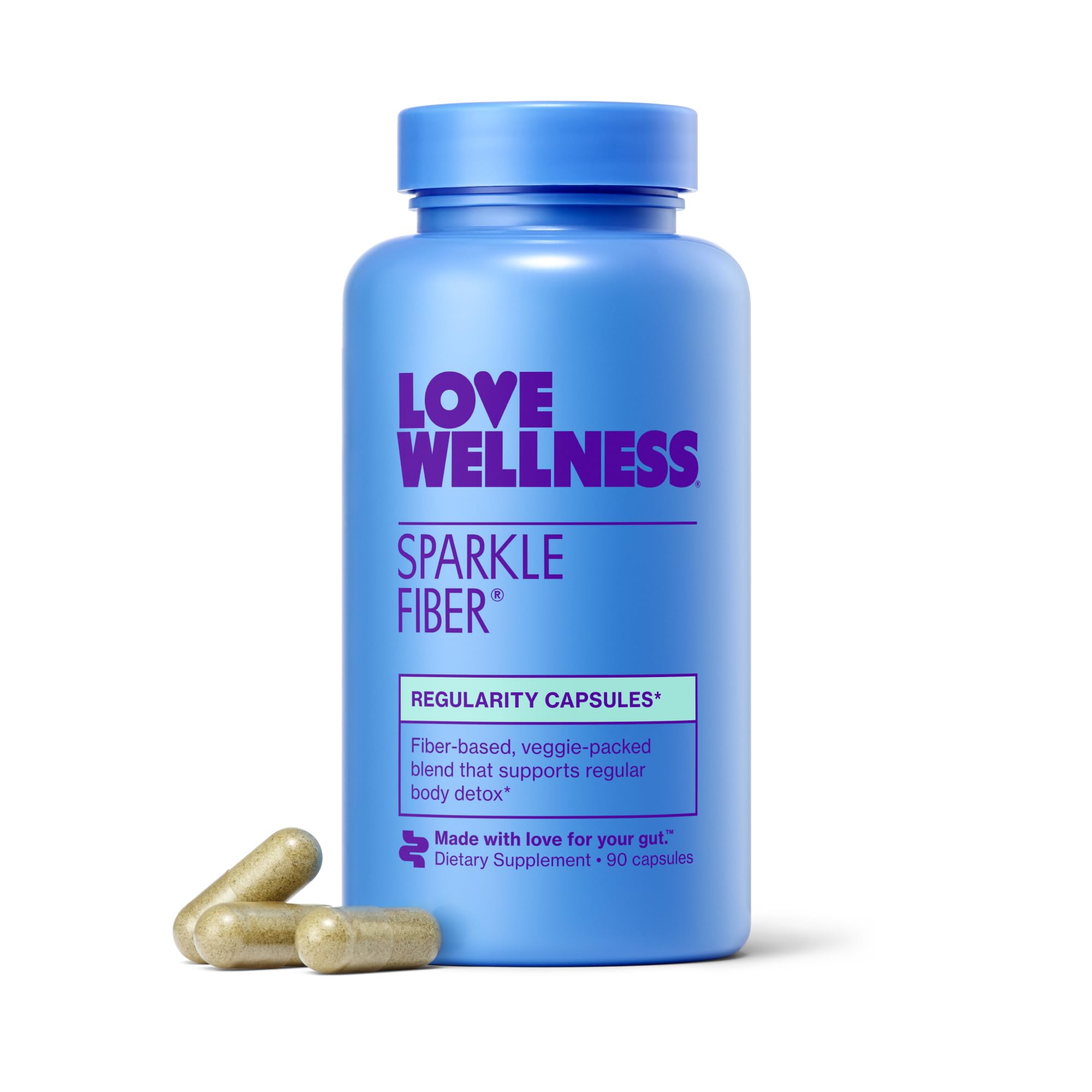 Love Wellness Sparkle Fiber | Fiber Supplement with Digestive Enzymes | Greens Superfood Powder & Psyllium Husk Powder | Promotes Gut Health for Women | Regularity & Bloating Relief | 90 Count
