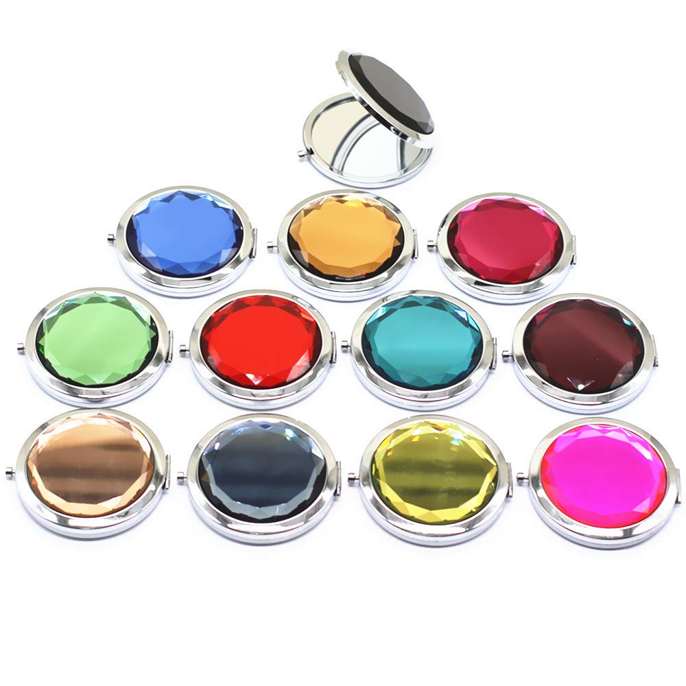 TANG SONG 12Pcs Different Colors Double Compact Cosmetic Makeup Round Pocket Purse Magnification Jewel Mirror