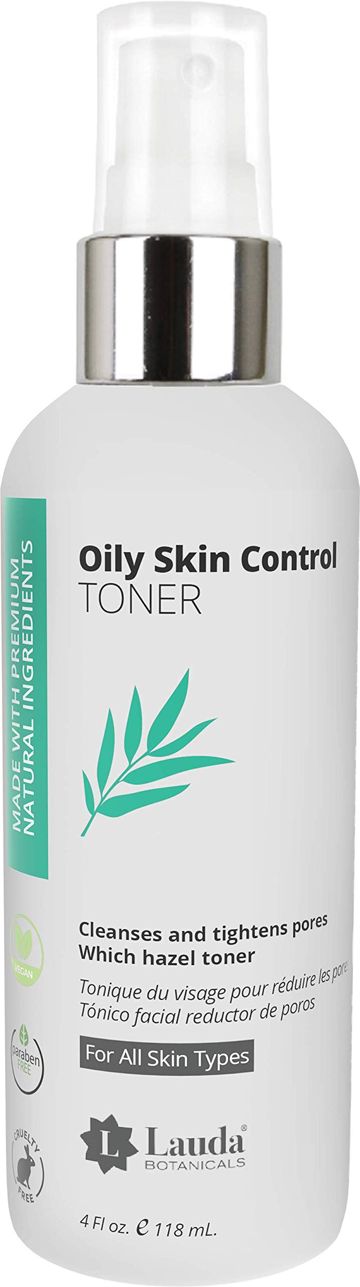 Oil Control Toner Spray with Witch Hazel Oily Skin Control Primer, Pore Minimizer and all Natural Astringent (3-in-1). Alcohol-Free. Facial Hydrating Mist for Acne Prone SKIN. 4 Ounces