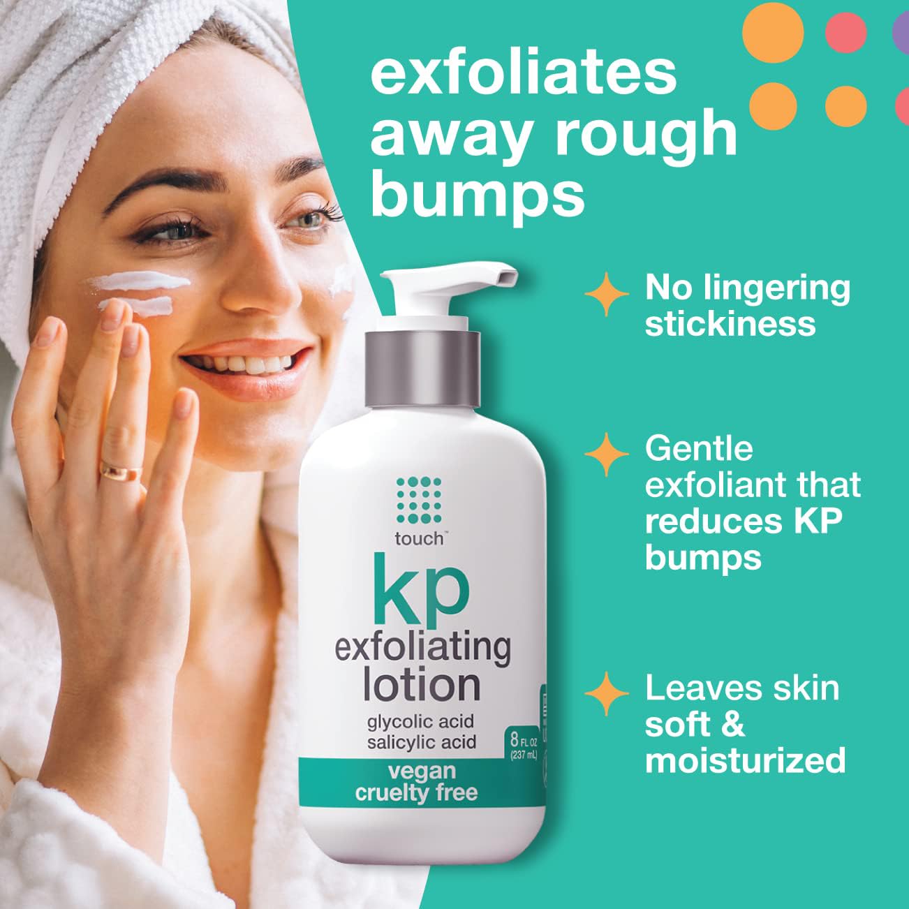 TOUCH Glycolic Acid Lotion for Keratosis Pilaris - KP Lotion Moisturizer - Glycolic Acid Body Lotion for AHA BHA Rough & Bumpy Skin- Keratosis Pilaris Exfoliating Lotion Gets Rid Of Redness - 8 Fl Oz