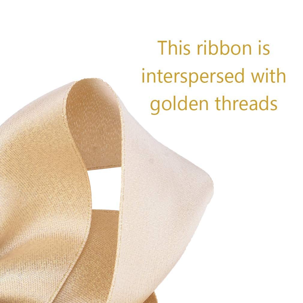 DEEKA 2 PCS 6 Big Hand-made Shiny Glitter Ribbon Hair Bows Alligator Clips Hair Accessories for Little Teen Toddler Girls Kids Set of 2 -Light Gold