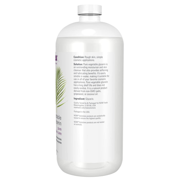 NOW Foods Solutions, Vegetable Glycerin, 100% Pure, Versatile Skin Care, Softening and Moisturizing, 32-Ounce
