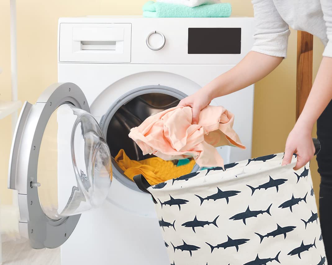 Sanjiaofen Kids Laundry Hamper,Canvas Shark Hamper Collapsible Boys Storage Baskets for Boys Room Decor,Nursery Hamper,Toy Organizer,(Shark)